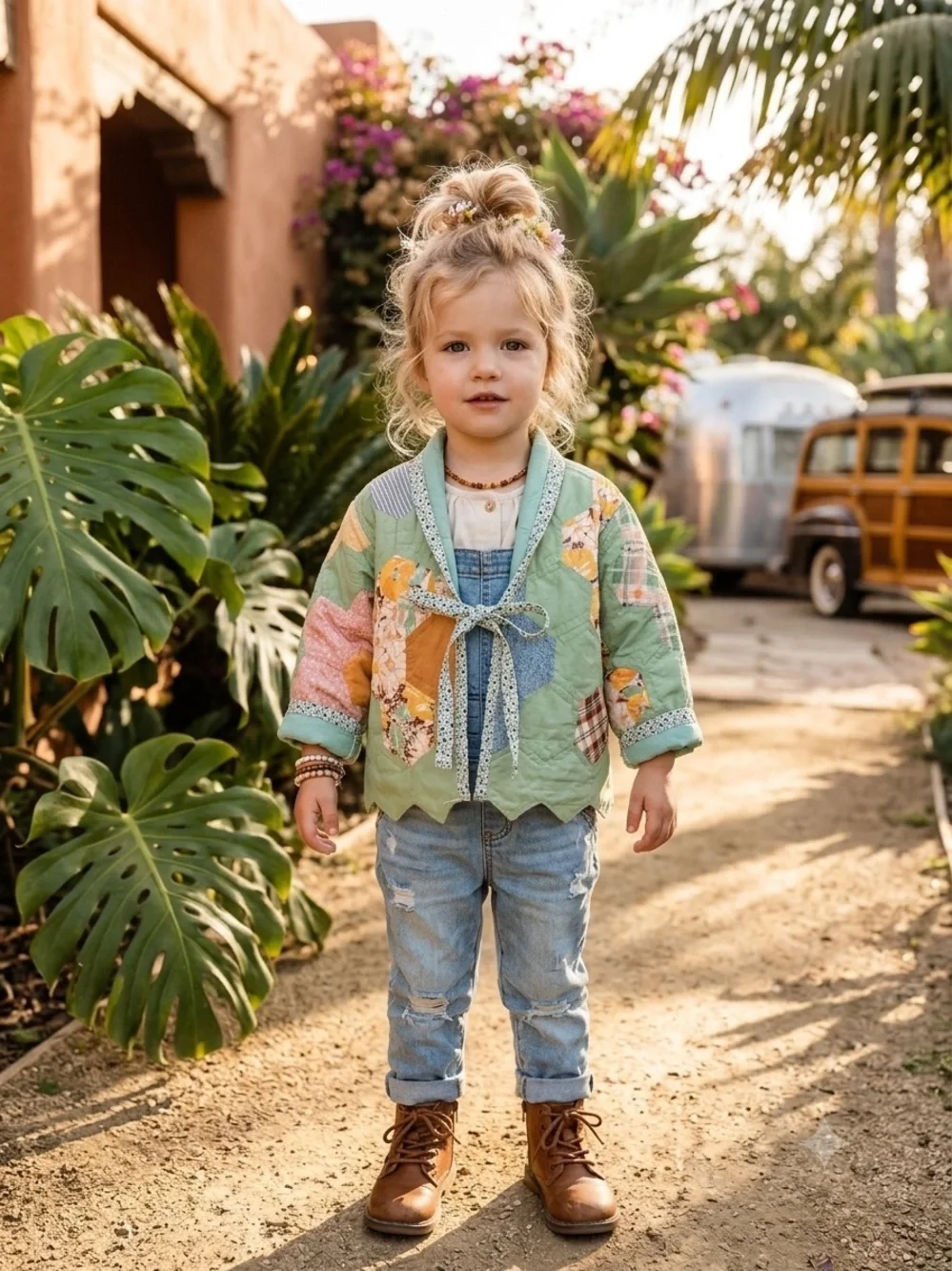 Handmade Grandma’s Flower Garden Fern Quilt Jacket | Size 2T